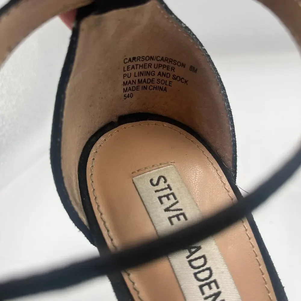 Steve Madden Block Heel Sandals Carrson Suede Ankle Strap Black Size 8M